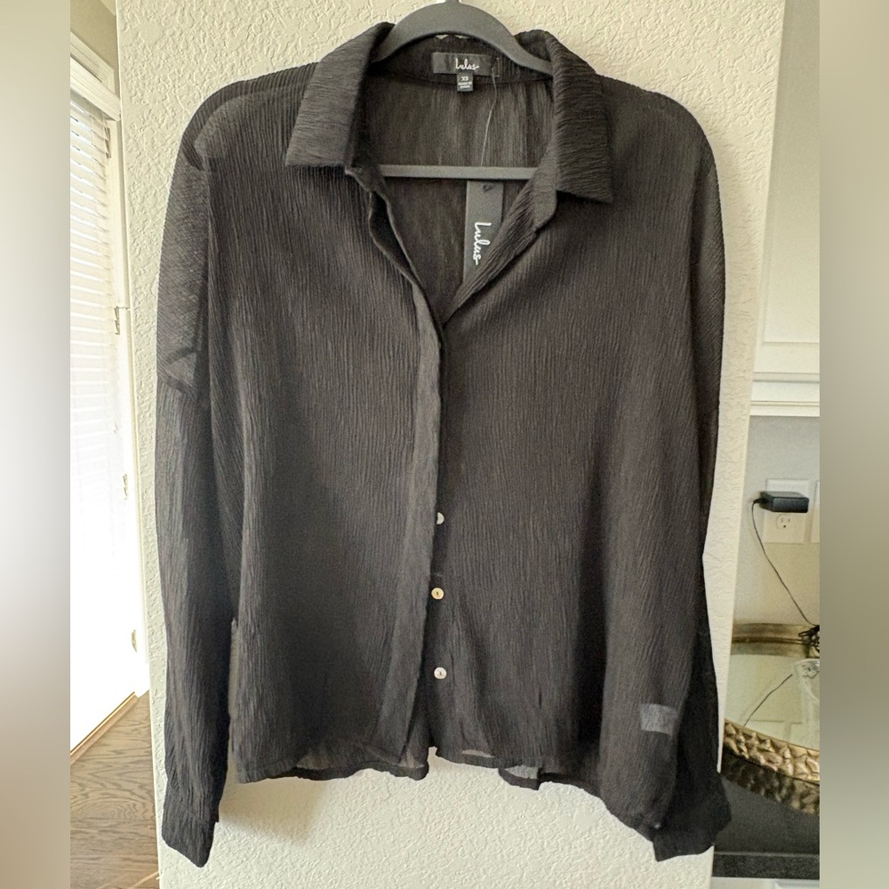 NWT Lulu's Black Sheer button down Blouse shirt XS